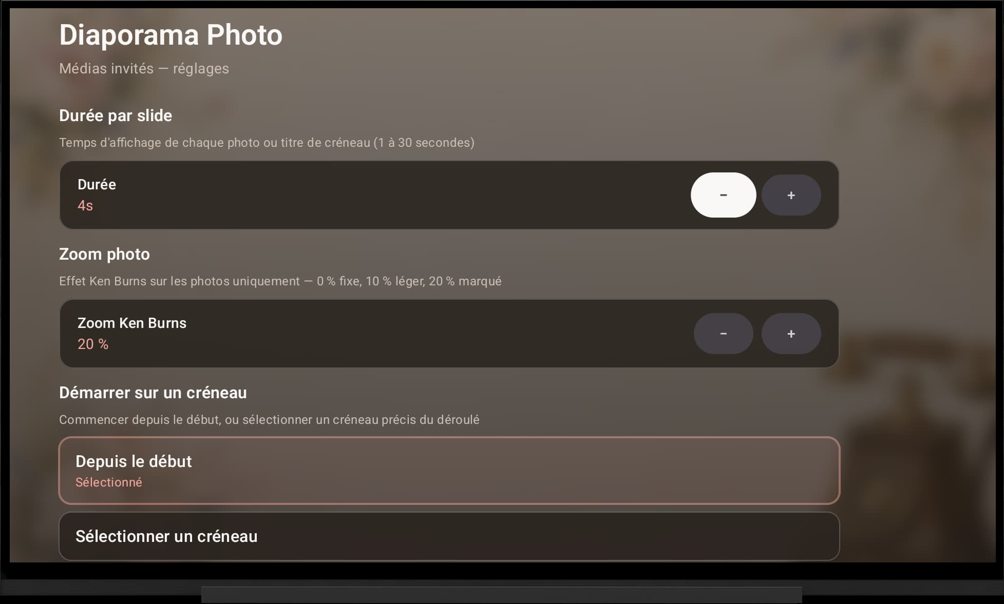 Configuration du diaporama photo