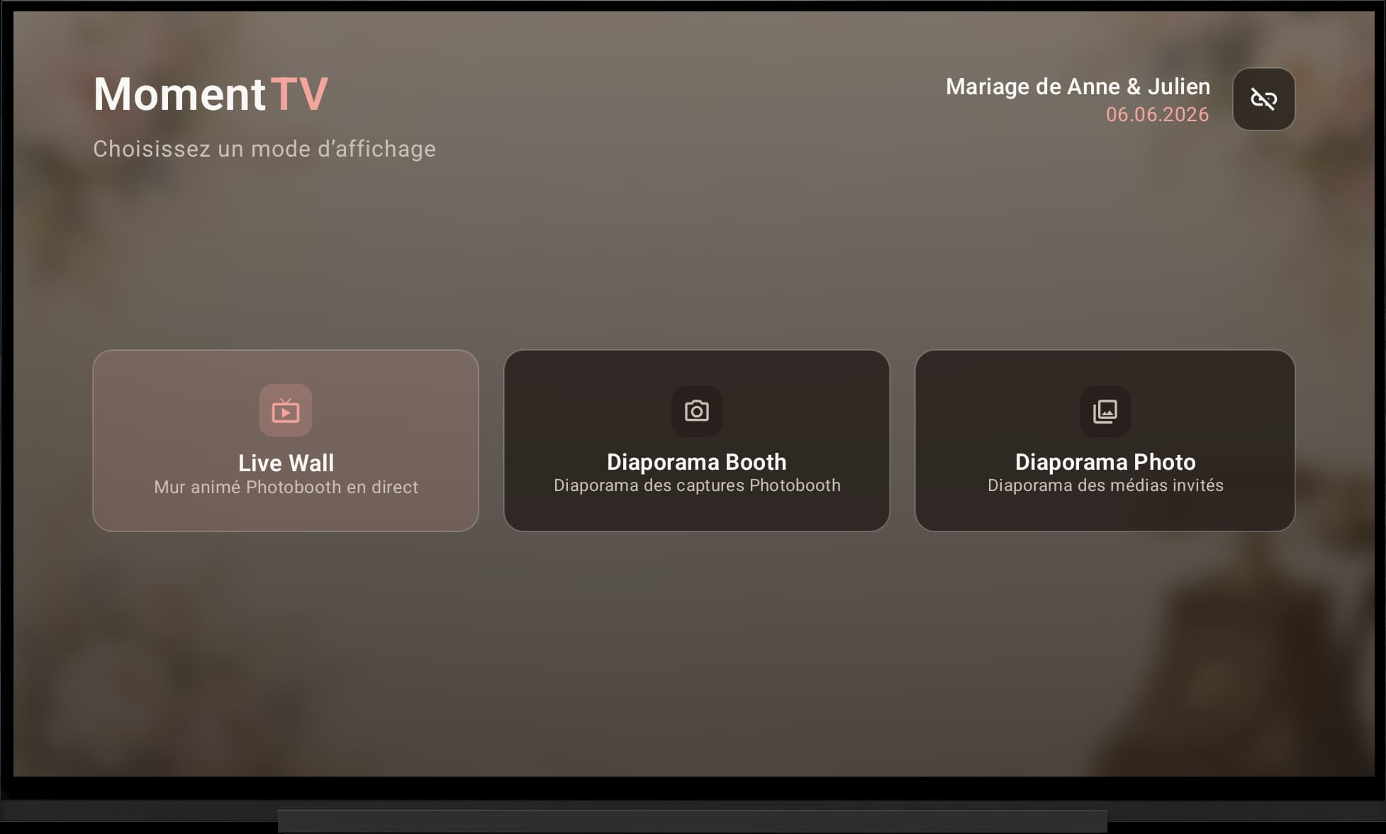 Écran d’accueil MomentTV avec les trois modes